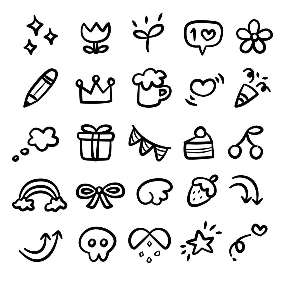 Set of cute handrawn icons vector