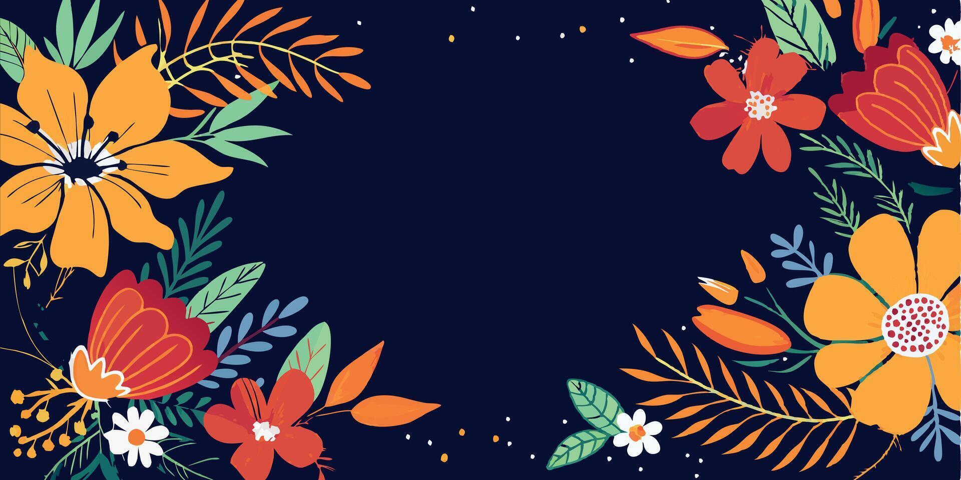Floral frame on a dark background vector
