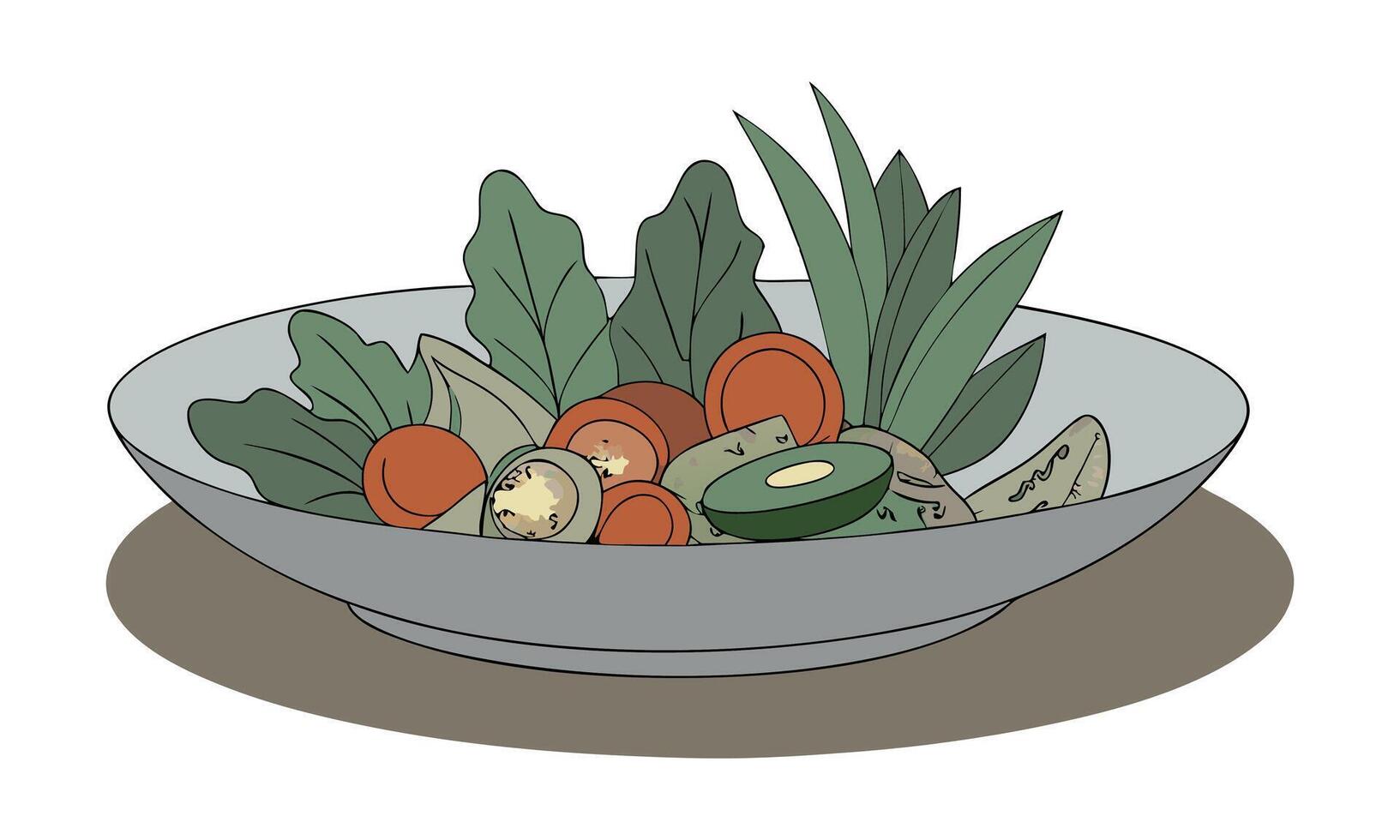 A plate of healthy vegetarian meal illustration vector