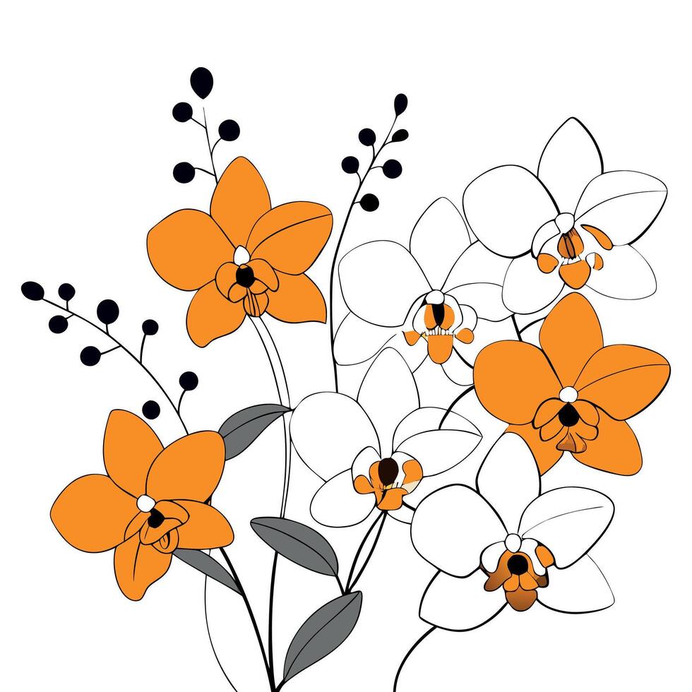 Hand drawn orchid flowers illustration vector