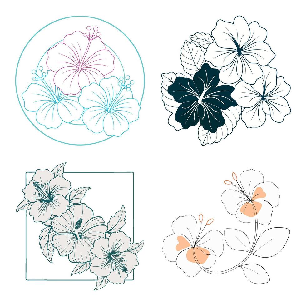 Hibiscus flower coloring book page for children and adults vector