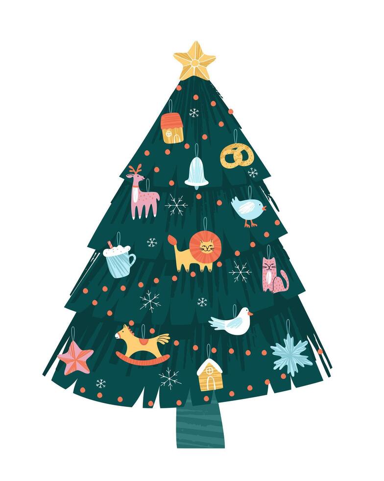 New Year tree decorated with toys vector