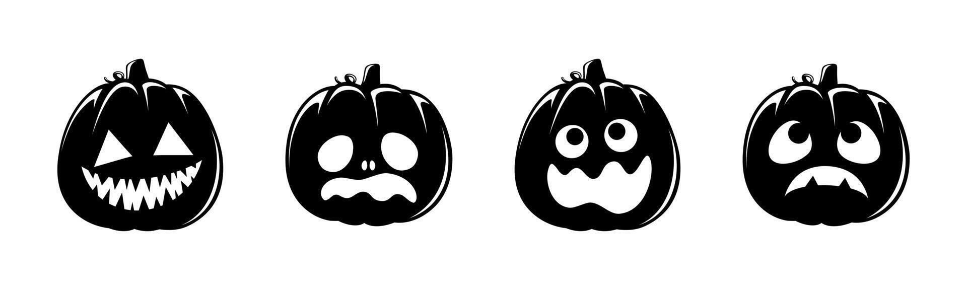Jack O Lantern Silhouette Set. Cute Creepy Spooky Halloween Pumpkin Fall Autumn Sticker Print Illustration. vector