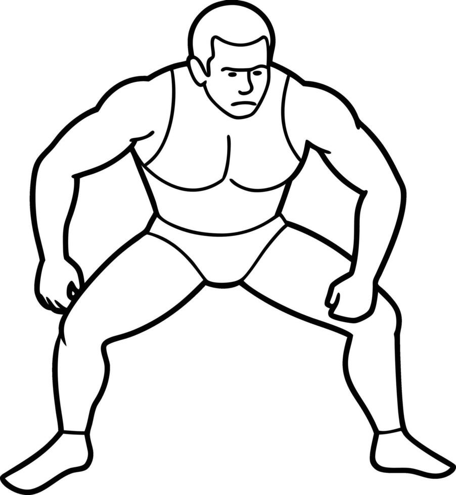 Wrestlers outline athletes in wrestling, dueling, and fighting. Sketch line drawing greco-roman, freestyle, classical wrestling line art illustration design. vector