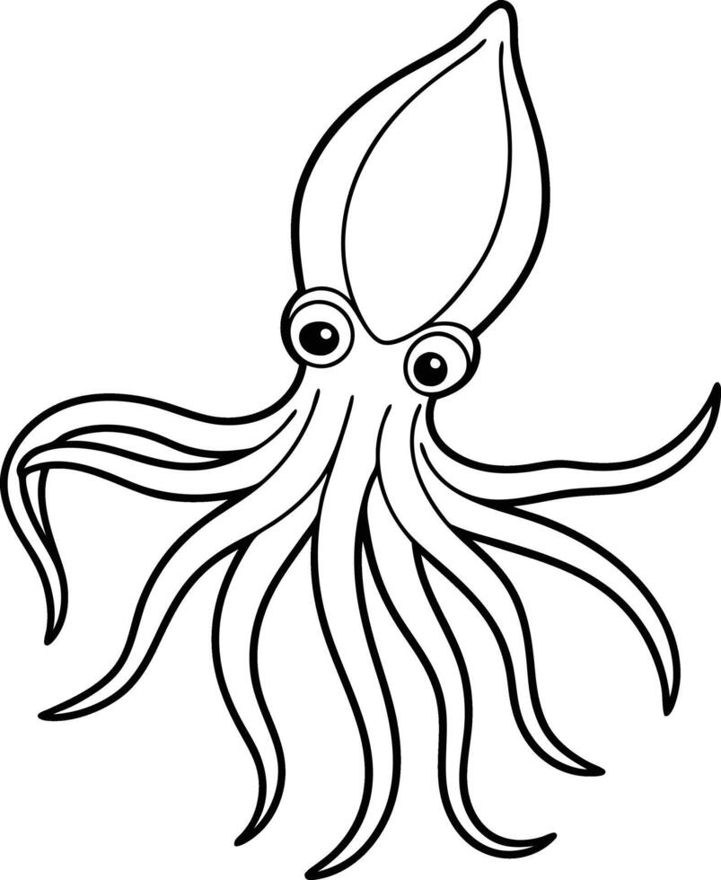 Squid fish outline art and line art silhouette hand drawn illustration design. Squid hand drawn outline doodle icon. Ocean fish and sea life outline wallpaper. vector