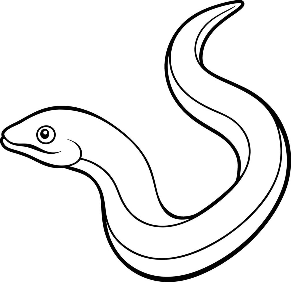 Outline sea eel fish like Ribbon eel, Moray eel fish line art design. Line drawing of a eel isolated on white background. Hand drawn doodle illustration. vector