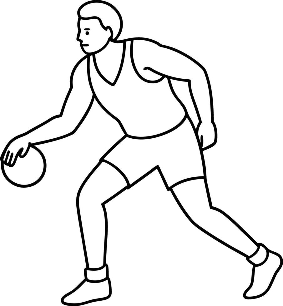 Outline of Basketball Dribbling Action. Basketball Player Dribbling the Ball. Dribble Basketball is in Line Art and is a soccer player. vector