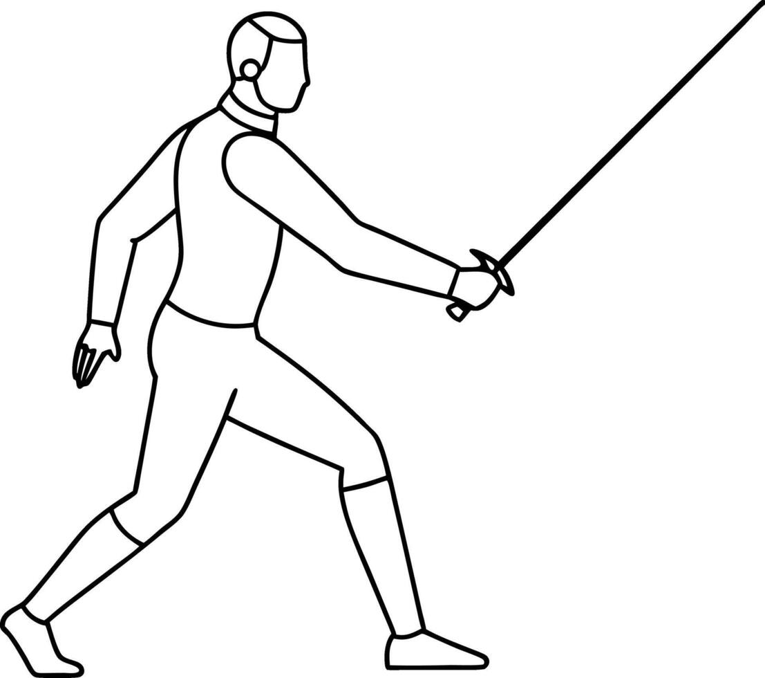 A fencer man continuous one line drawing. Fencing sport single line art illustration. Fencing sword for sport outline design. vector
