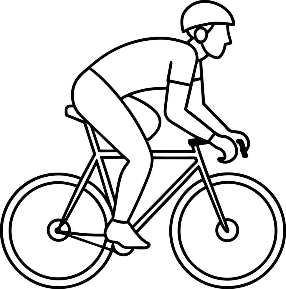 A Man rides a bicycle in one continuous single line art drawing style. Adventure traveling outdoor sport bicycling outline illustration isolated. vector