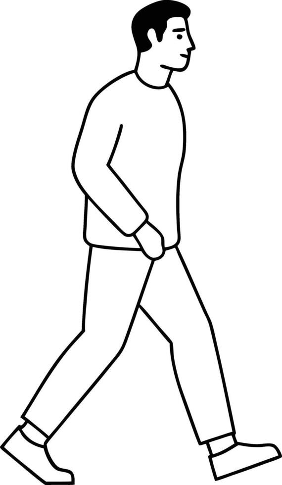 Men walking outline. Man walking in line art drawing style. illustration design. Black linear sketch isolated on white background. vector