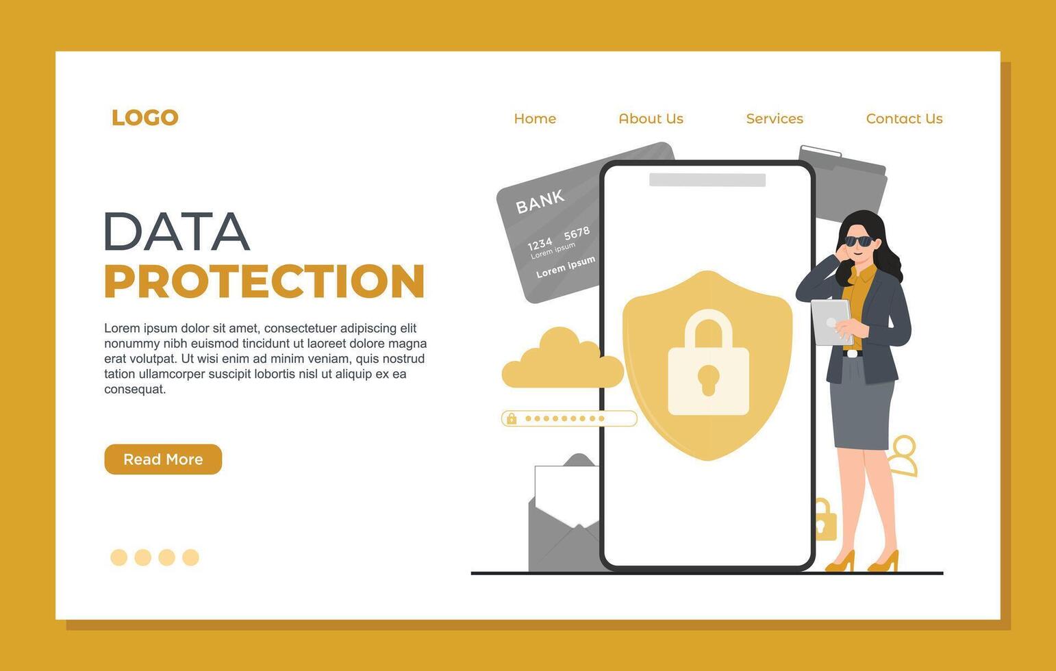Data protection landing page. Flat design illustration concept for web and mobile website development. vector