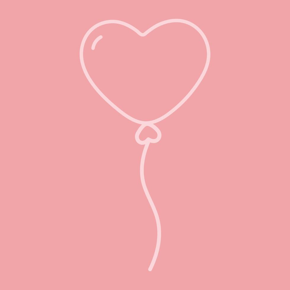 Outline Heart shaped balloon on string in trendy light pink. Greeting cards or logo design concept. Isolated illustration Valentines Day Thematic cards, posting, or web promo, leaflets, label vector