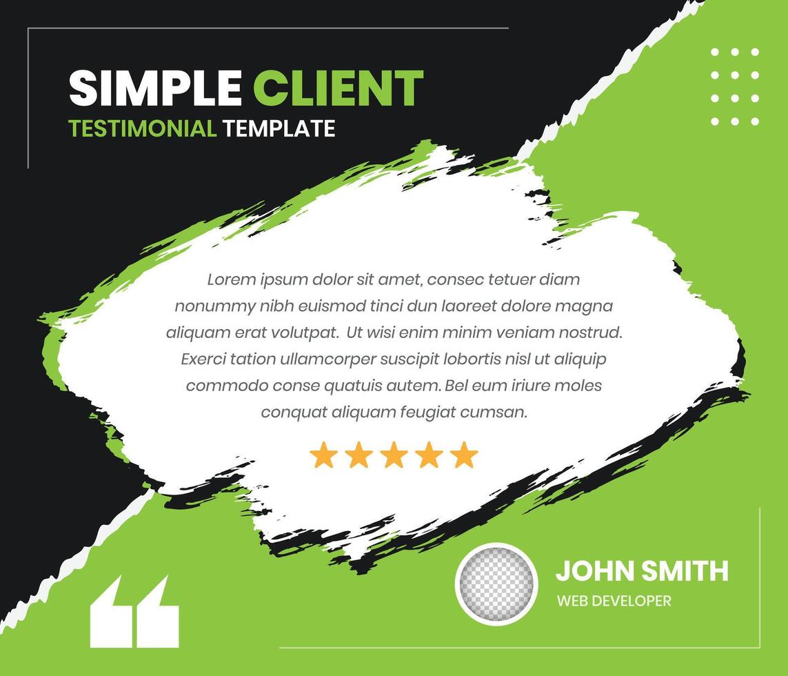Simple quote, client review and customer feedback presentation social media post template with torn edge stroke brush effect vector
