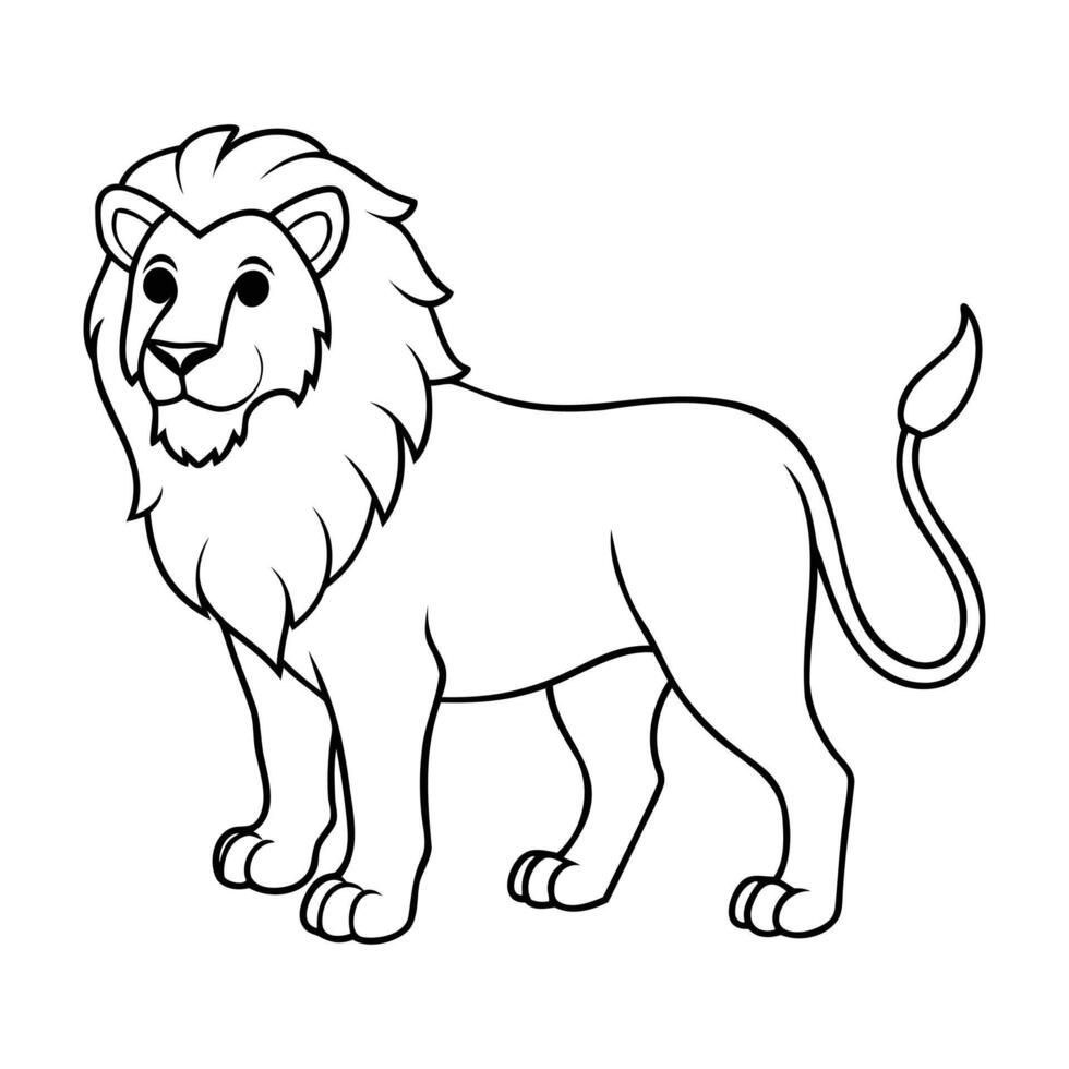 Cute black and white lion illustration in a cartoon style vector