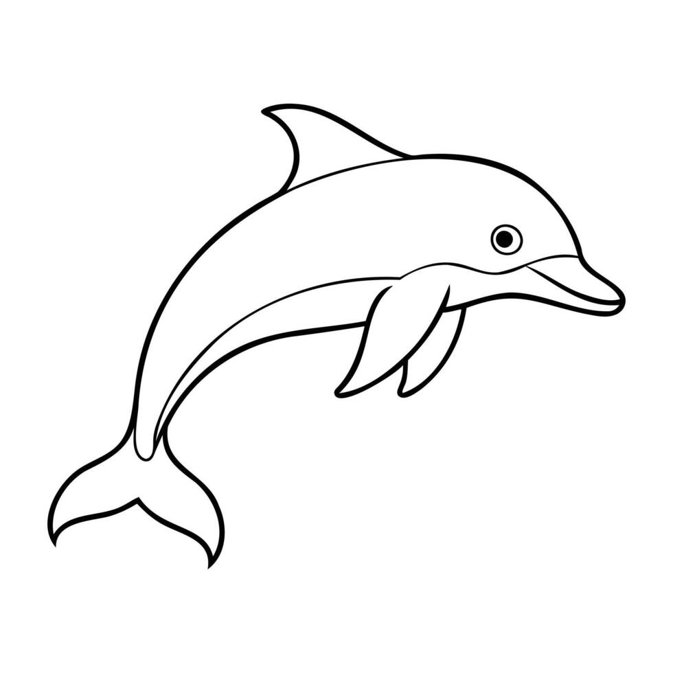 Simple black and white outline illustration of a dolphin vector