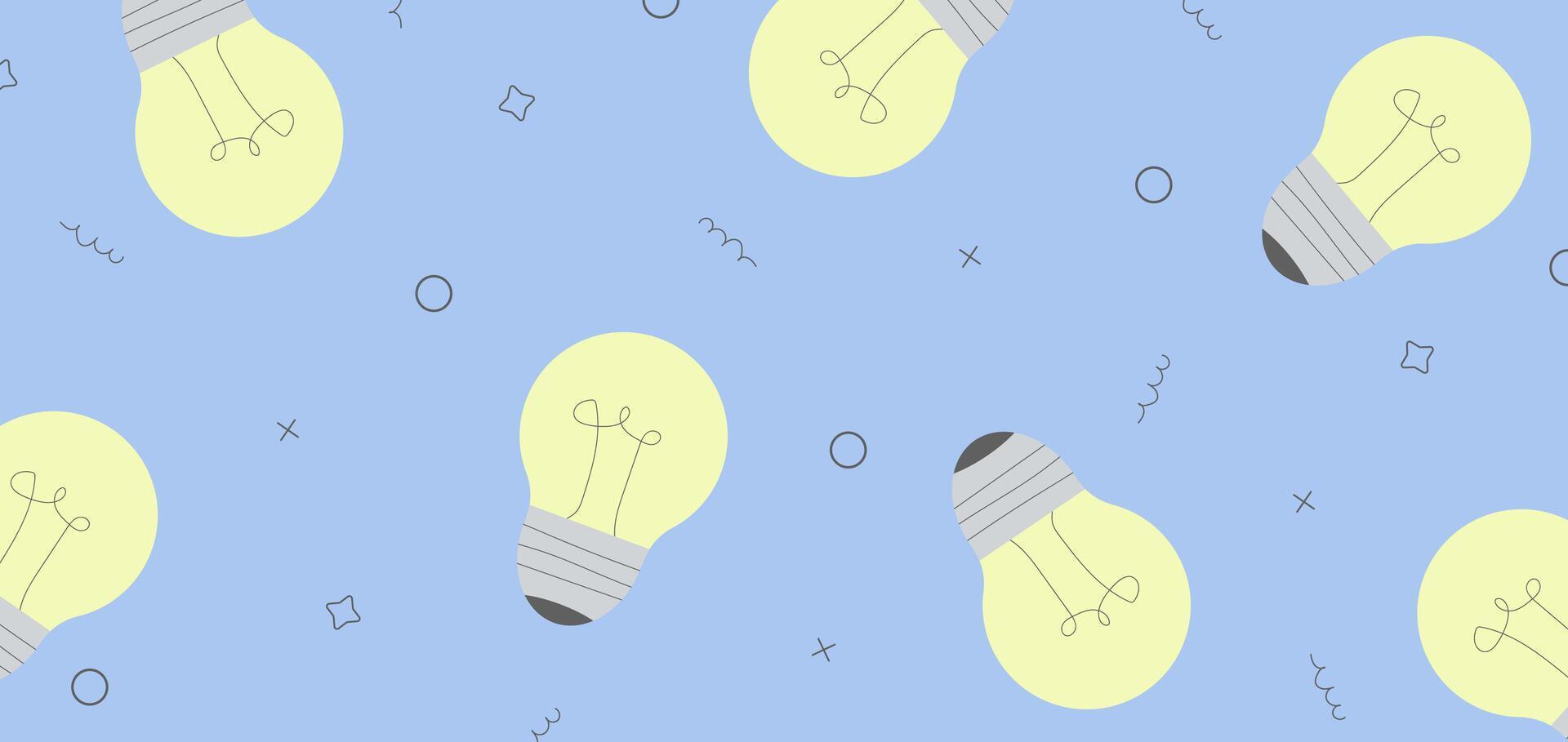 Horizontal background with light bulbs. Flat illustration for web banner, cover, print, wallpaper, business concept. vector