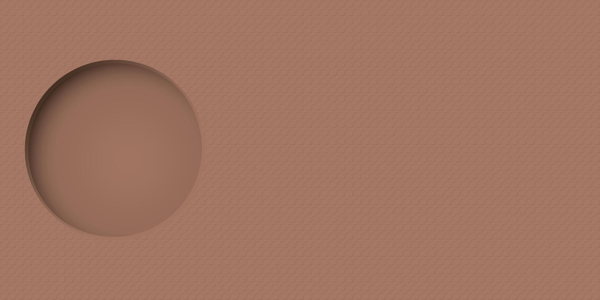 Wood free uncoated paper mocha mousse tone rough textured with 3D circle frame paper cut style graphic illustration have blank space. Blank bond paper chocolate color background with circle hole. vector