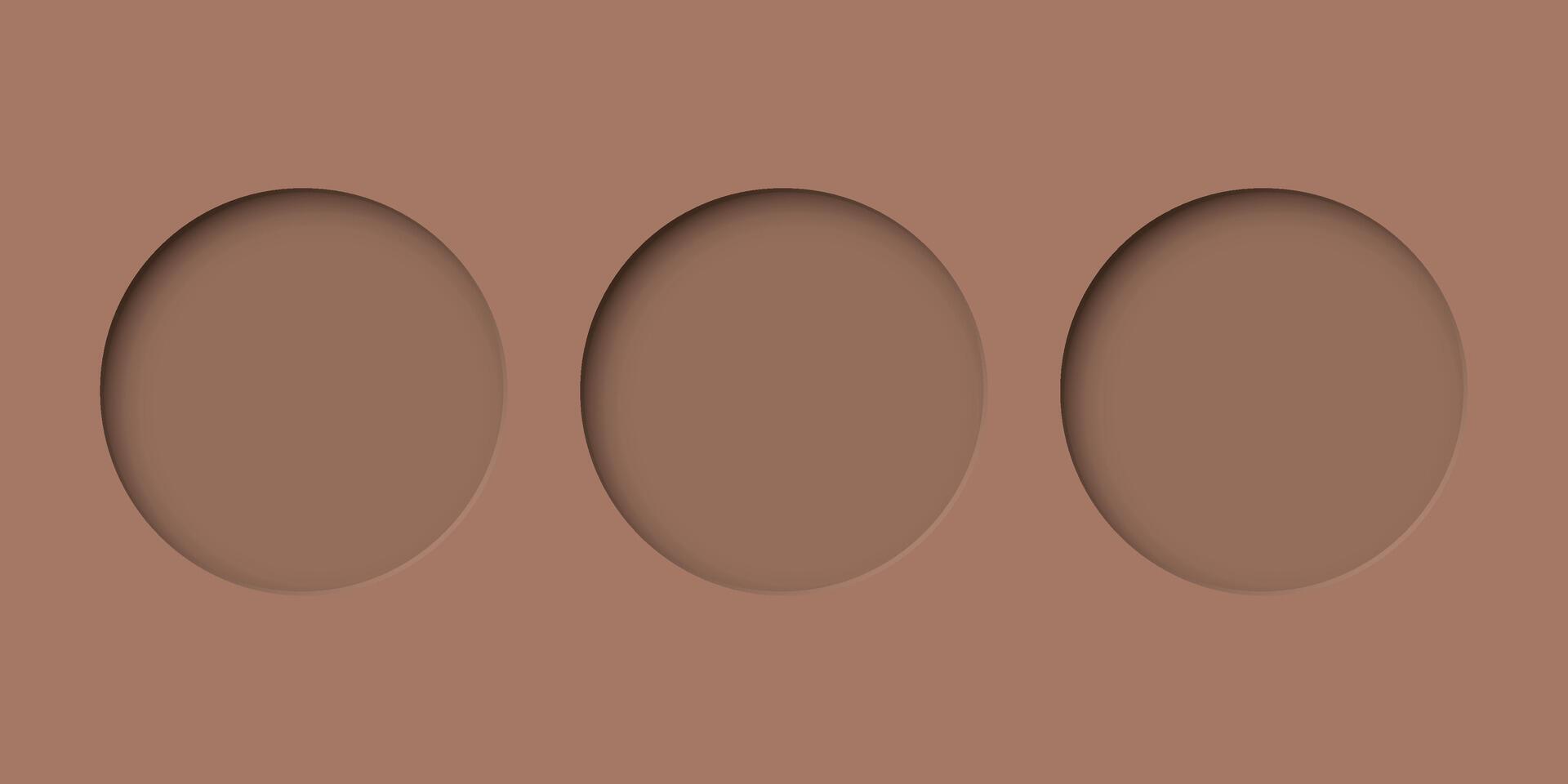 Three of abstract 3 dimension circle frame paper cut on mocha mousse background. vector
