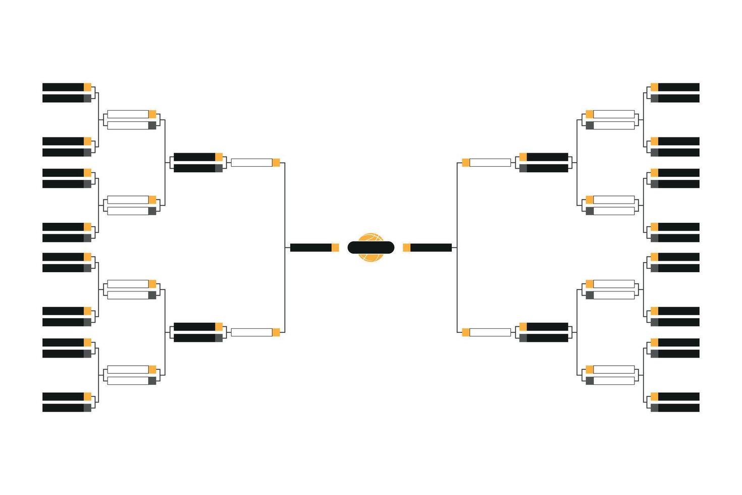 32 Team Dynamic Black and Orange Basketball Tournament Bracket Design. vector