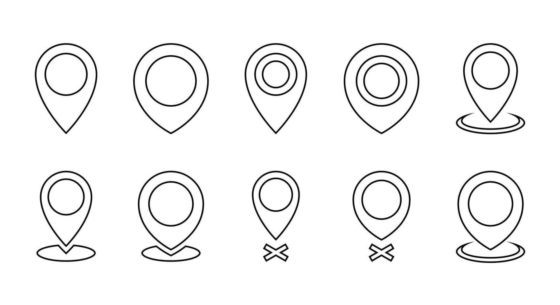 Location map pin outline icon set. Place marker line sign symbol vector