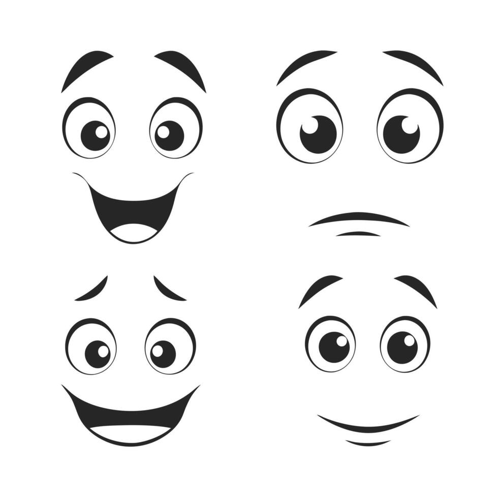 Funny Cartoon Faces Silhouettes in Minimalist Design vector