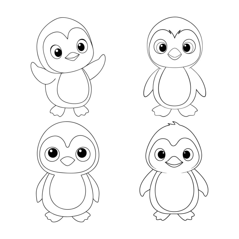 Adorable Penguin Coloring Page in Line Art Style vector