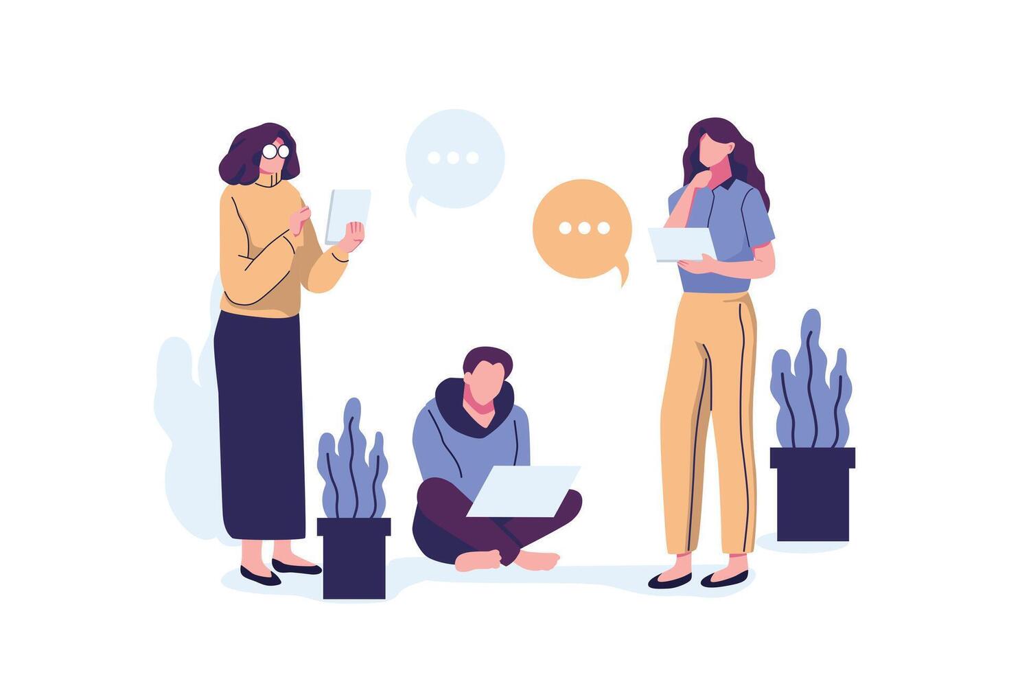 Small group of people working together flat style illustration design vector