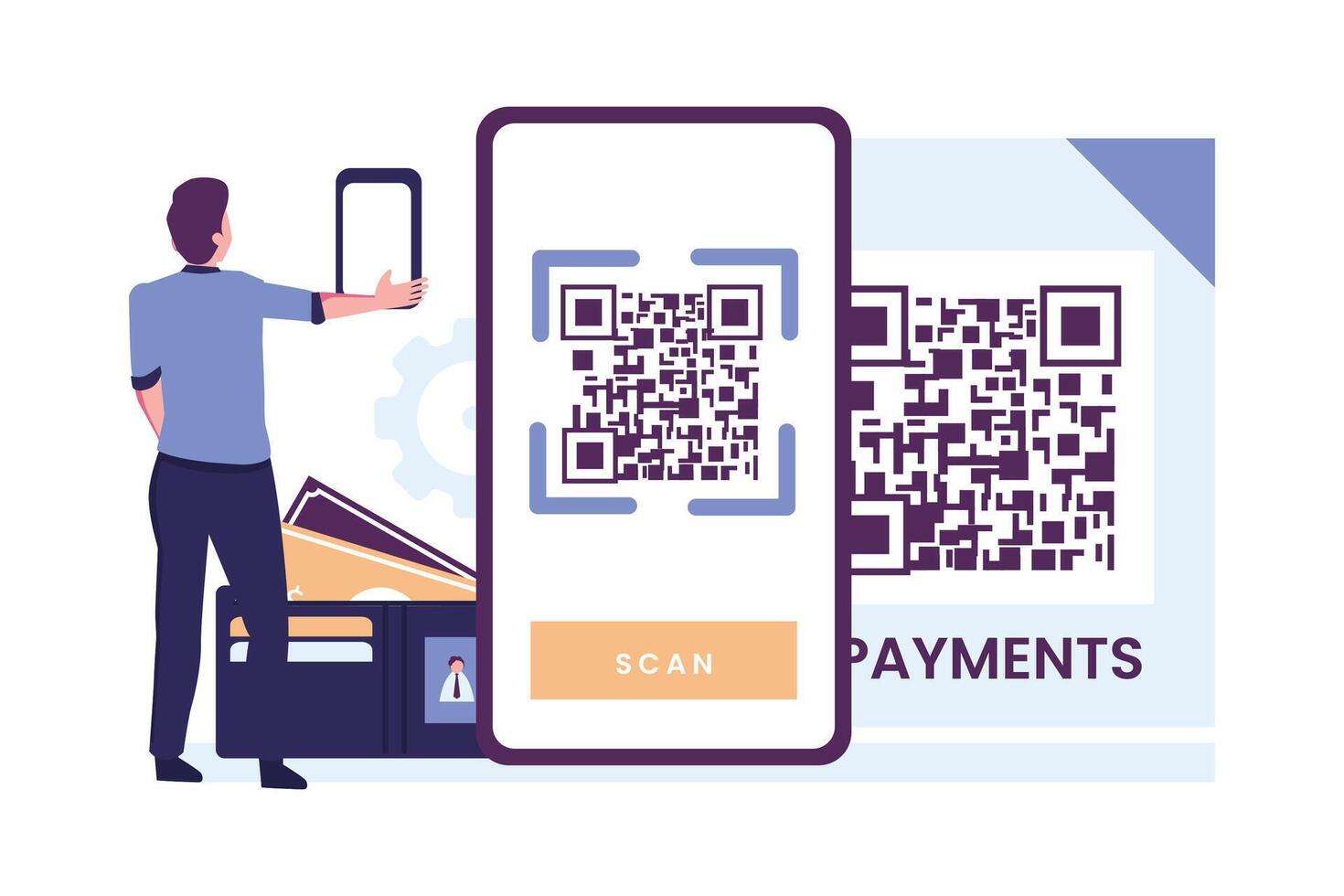 QR code scanning metaphore flat style illustration design vector