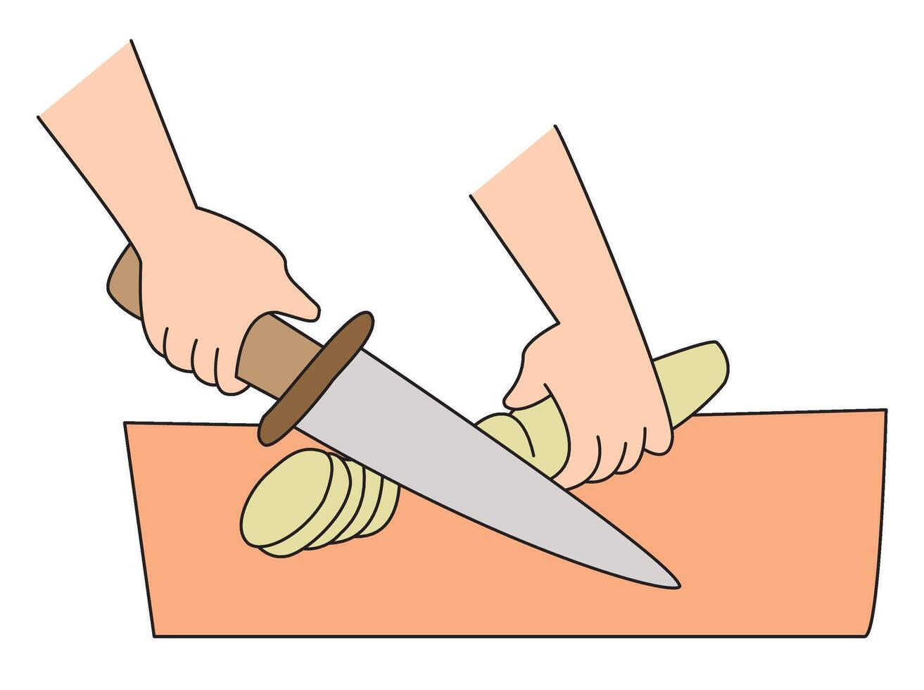 Hands chopping food with knife in a cooking scene vector