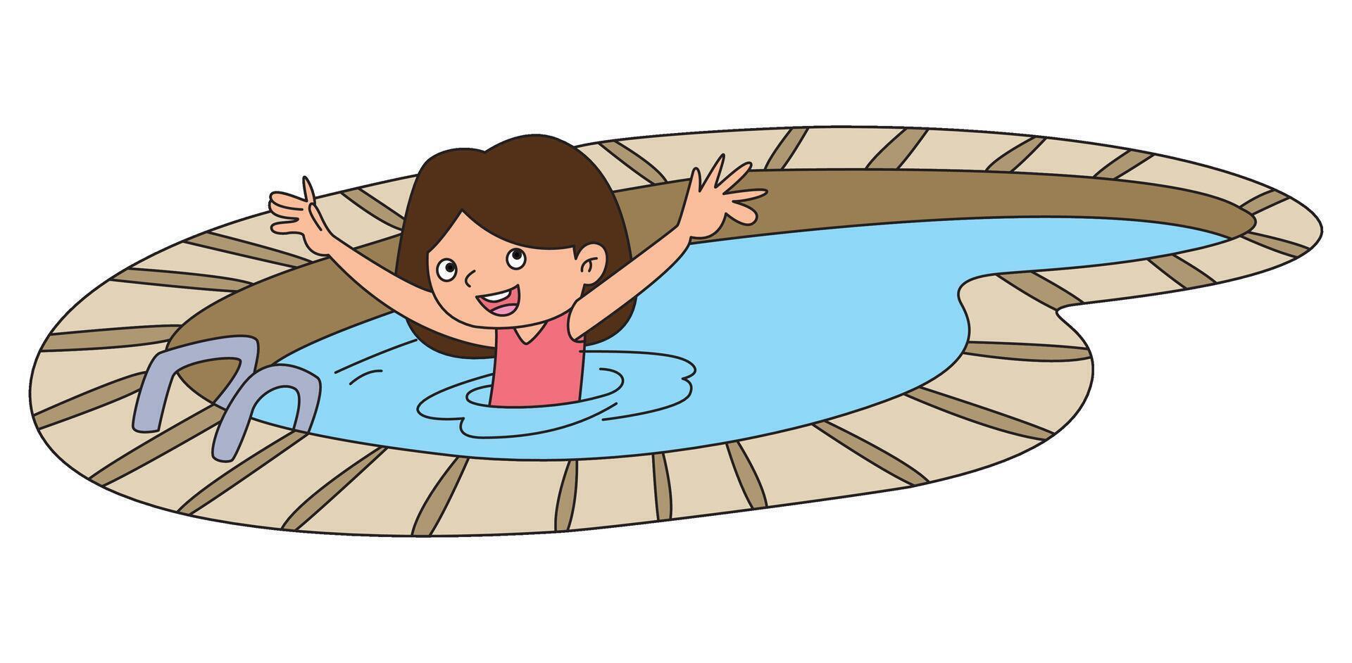 Girl Swimming in the Pool Flat Illustration vector