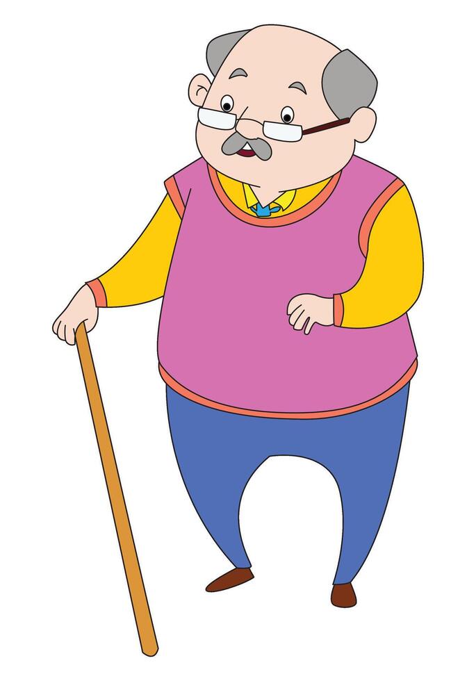 Old man with walking stick vector