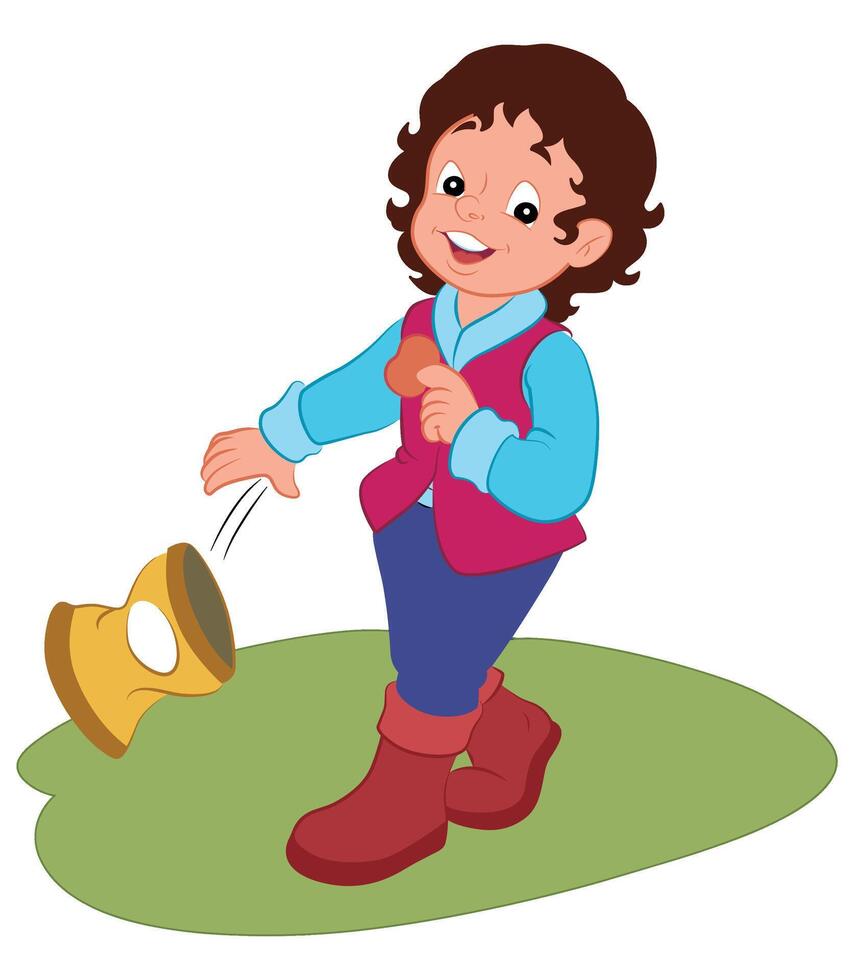 A boy eating biscuit and throwing wrapper on road vector