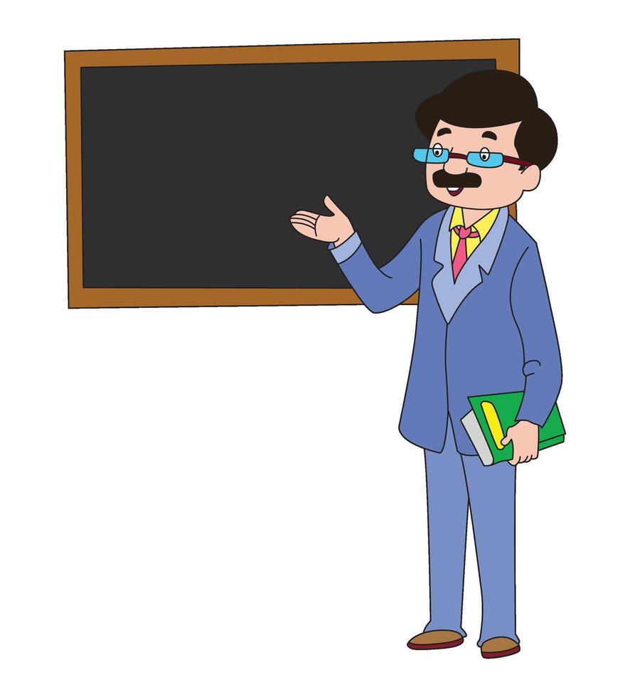 Male teacher at blackboard with copy space showing vector