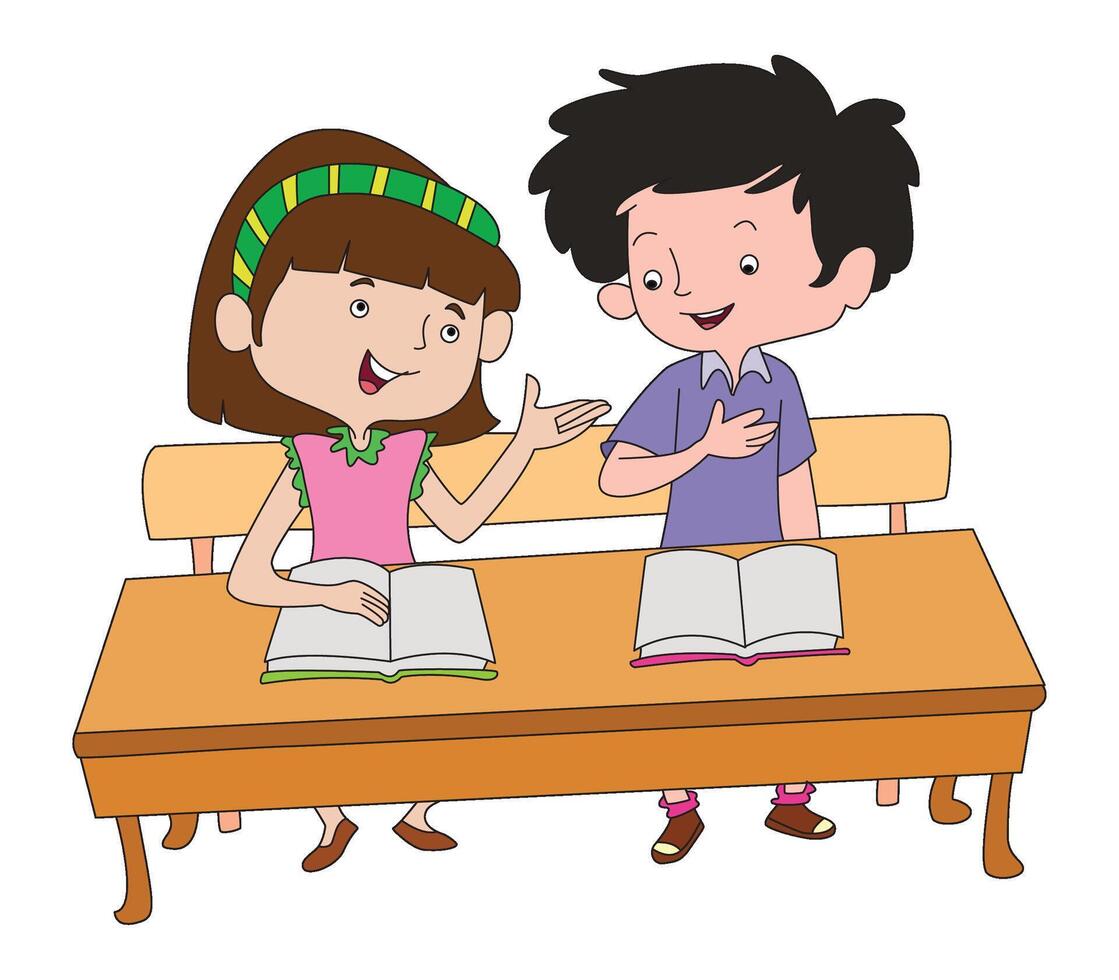 Two students talking in class cartoon vecto vector