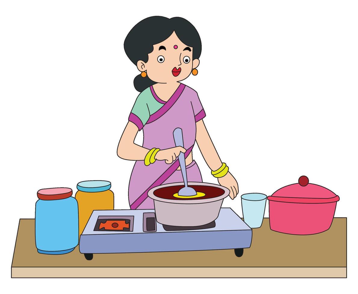 Mother cooking food on gas vecto vector