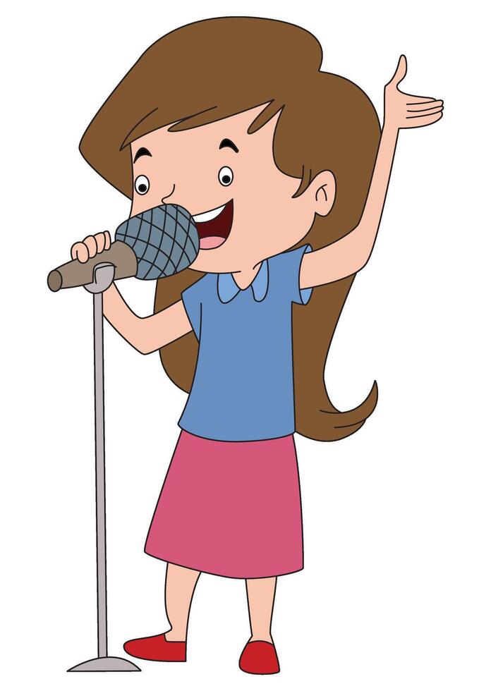 Cute girl singing with microphone vector