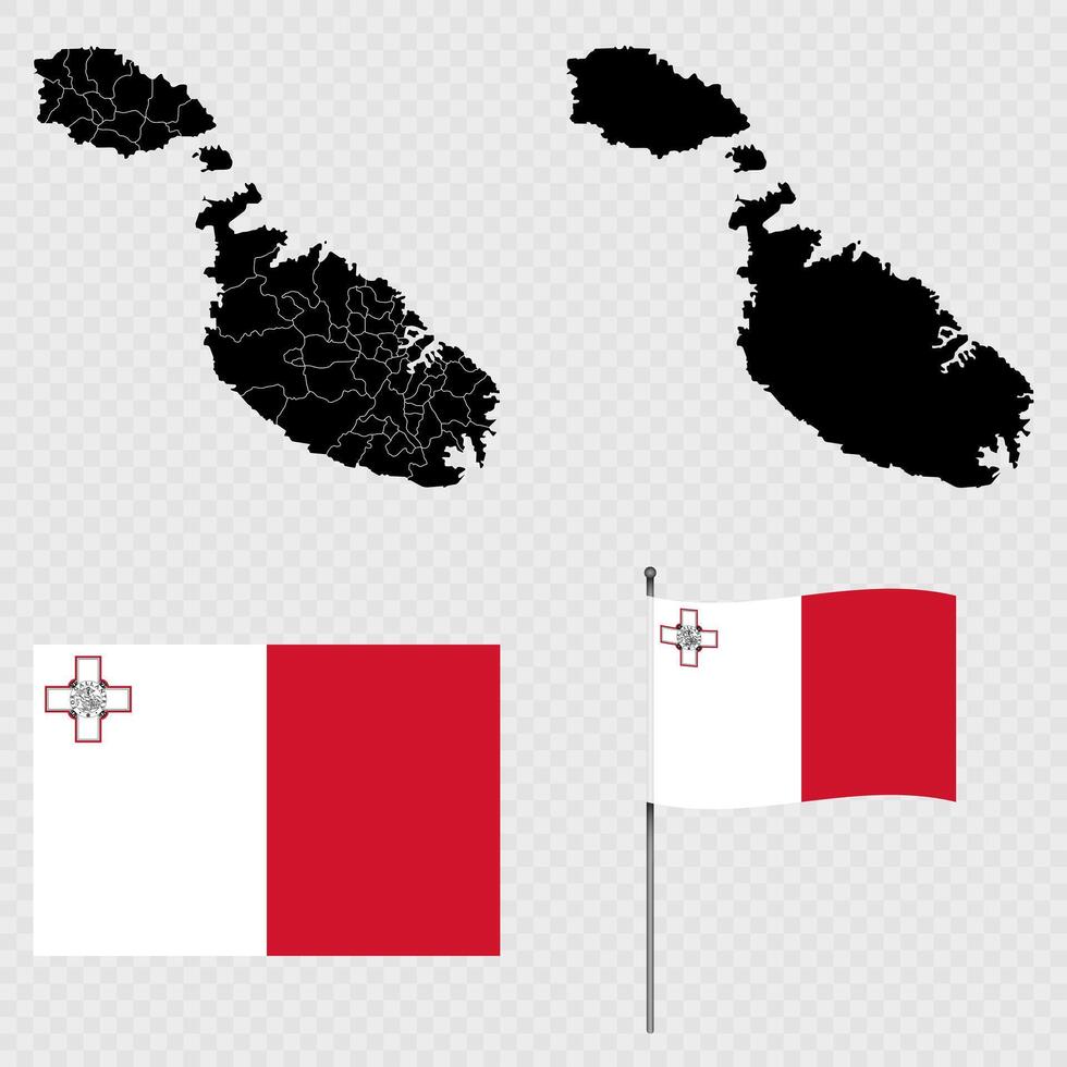 Set of maps, flag and flagpole of Malta. illustration. vector