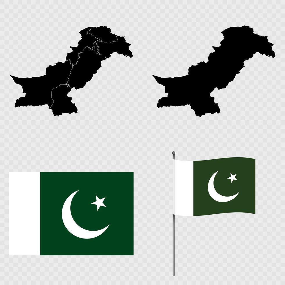 Set of maps, flag and flagpole of Pakistan. illustration. vector