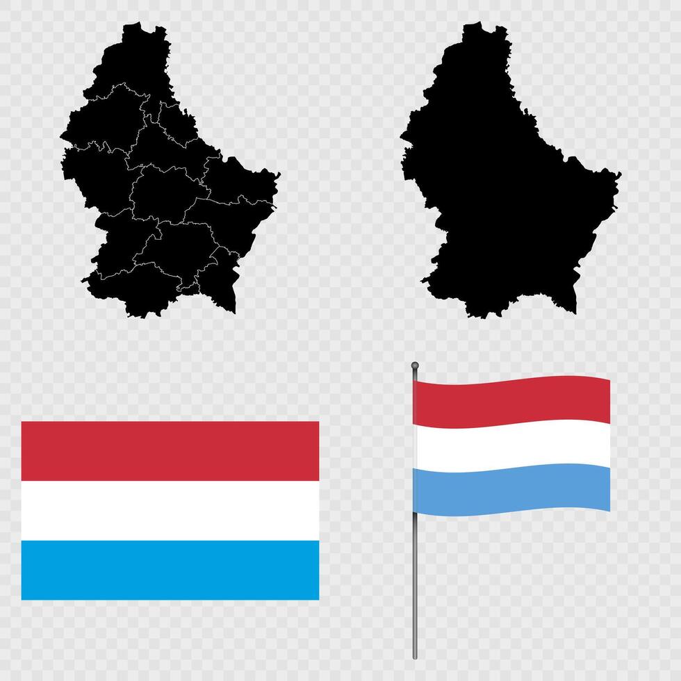 Set of maps, flag and flagpole of Luxembourg. illustration. vector
