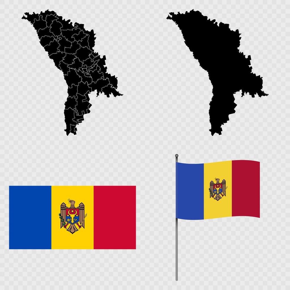 Set of maps, flag and flagpole of Moldova. illustration. vector