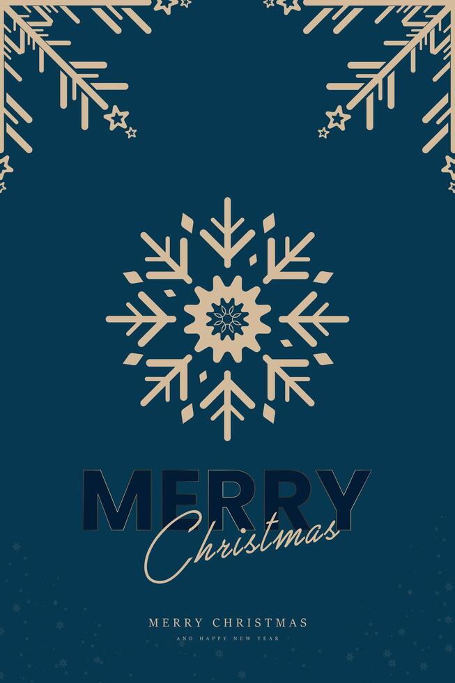 Premium snow flakes frame, with Merry Christmas text on blue background post card, Gold luxury snow flake element, used in banner, web UI, backdrop, greeting card vector