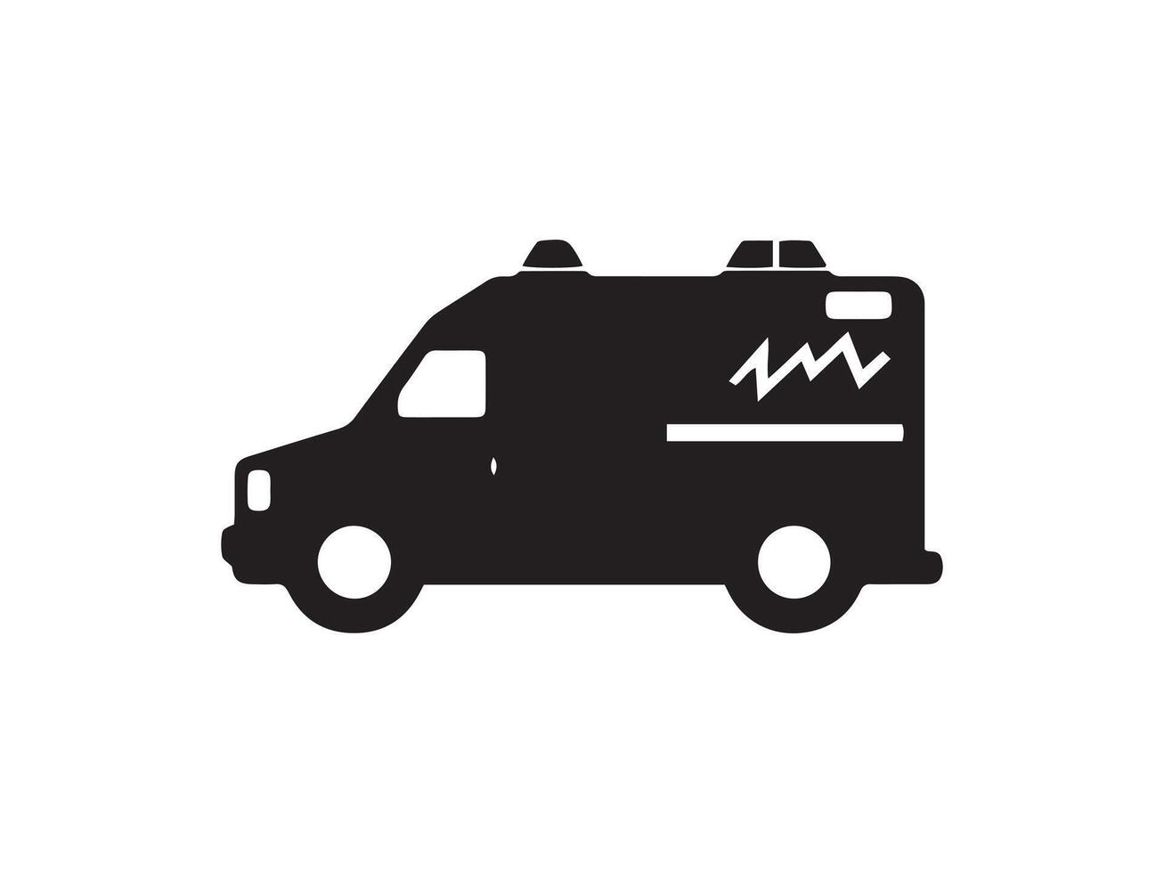 A black and white silhouette of a ambulance icon. Black ambulance icon on white background. vector