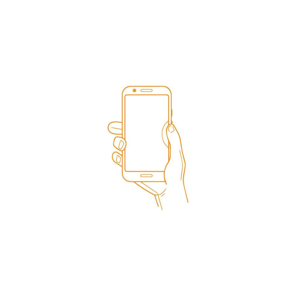 Hand Holding Smart Phone . Black hand holding smart phone icon on white background. illustration vector