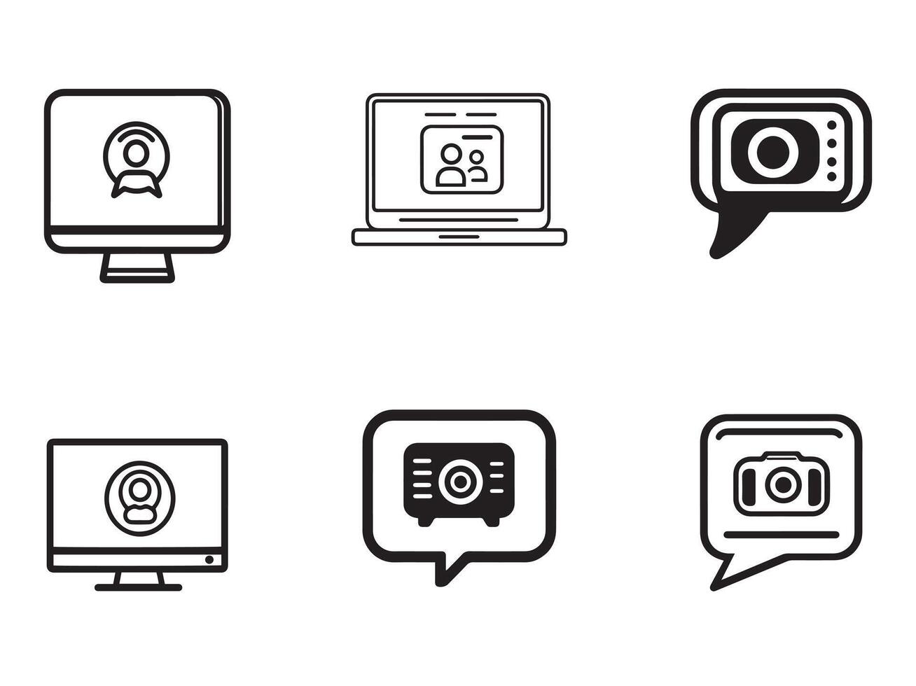 a computer screen with a person on the screen. black icon vector