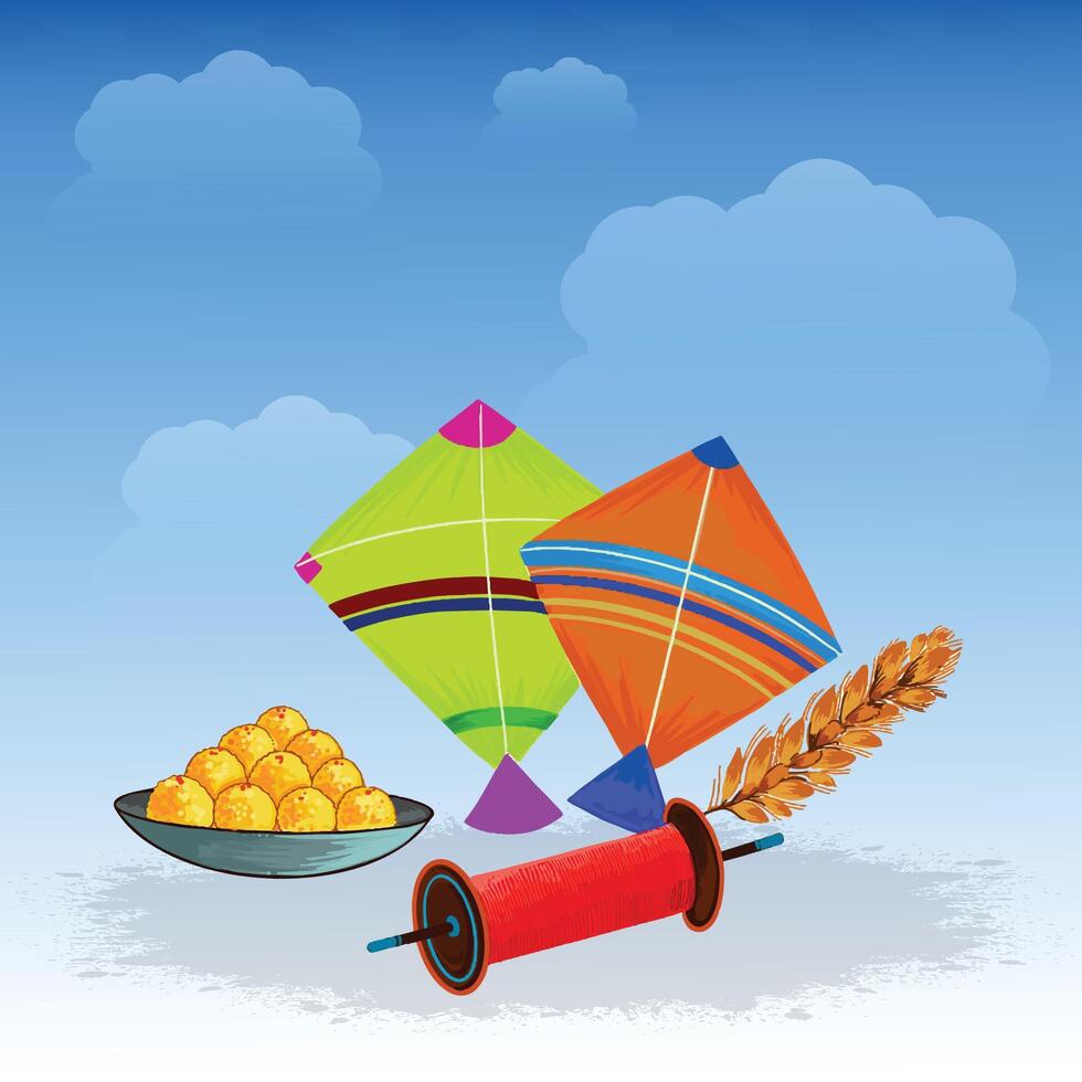 Happy makar sankranti colorful kites for festival of india vector
