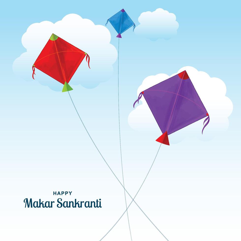 Flying kites and cloud makar sankranti festival card background vector