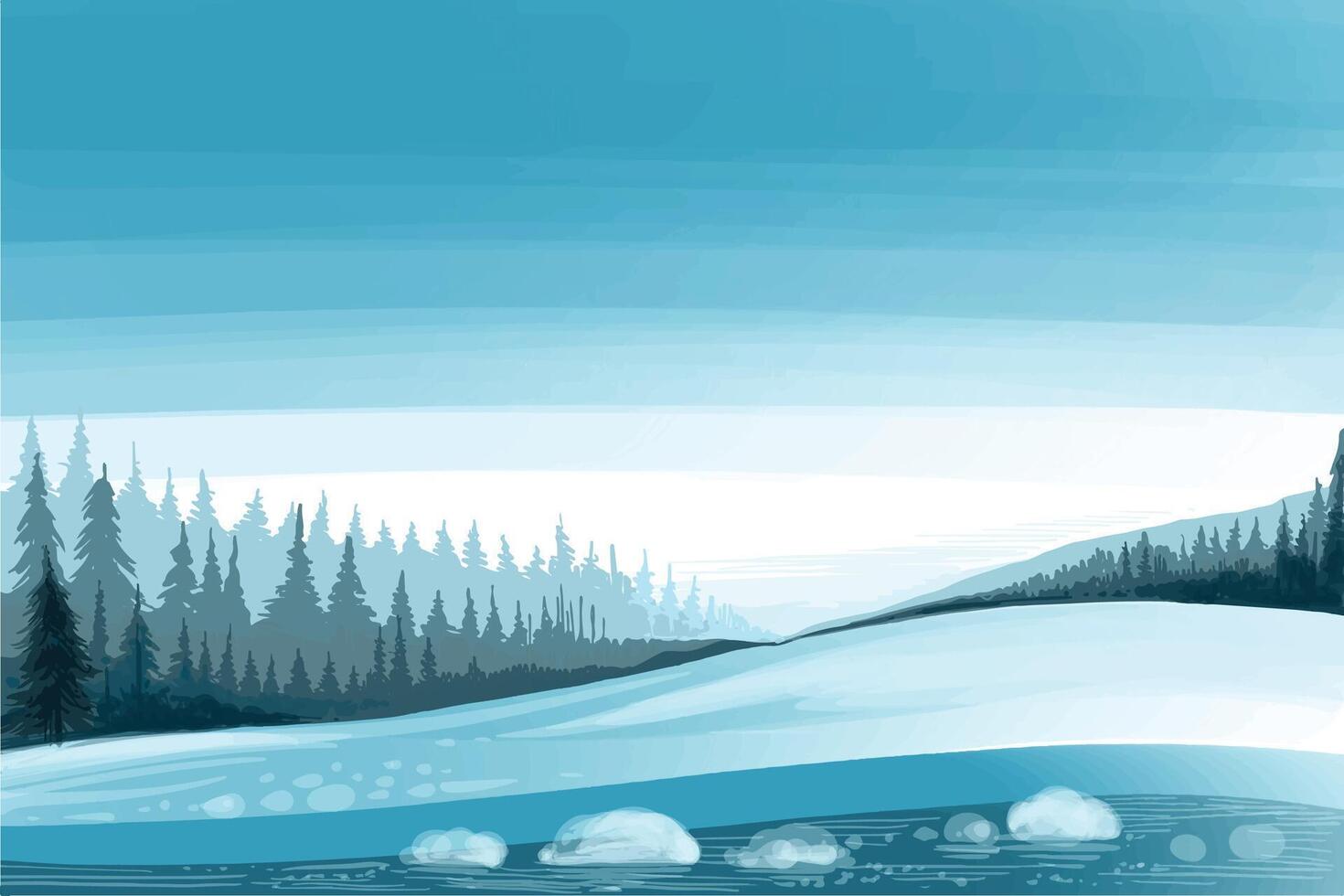 Christmas scene with snow covered landscape background vector