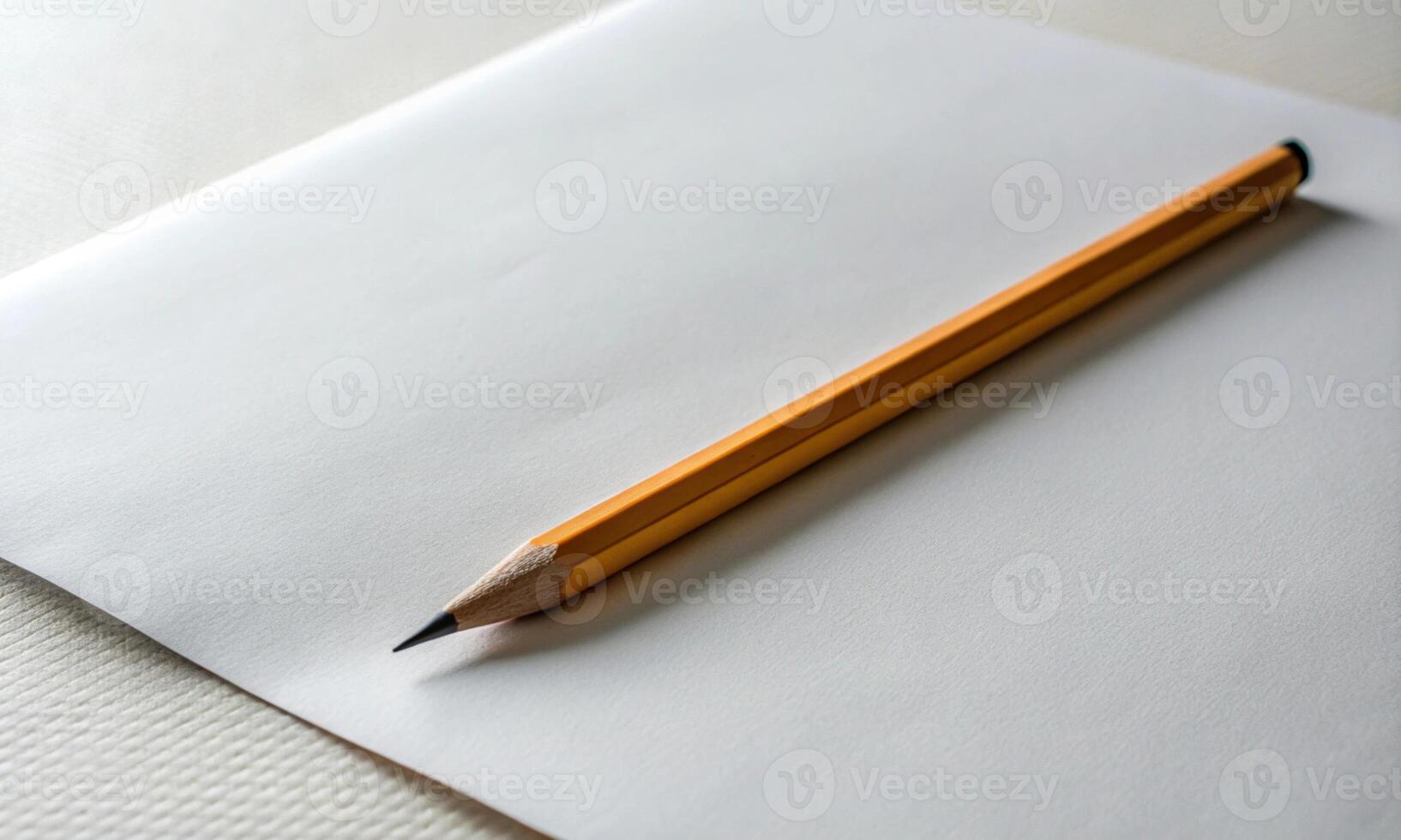 A graphite pencil is lying on an empty piece of paper photo