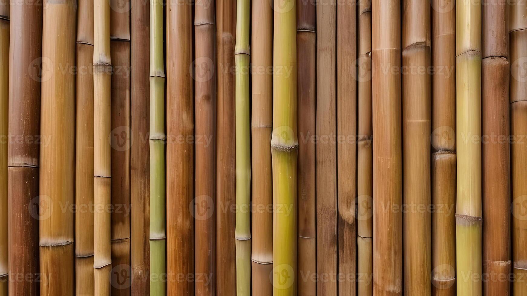 Brown wooden bamboo wall with vertical boards, creating a rustic and organic background for tropical or natural settings. photo