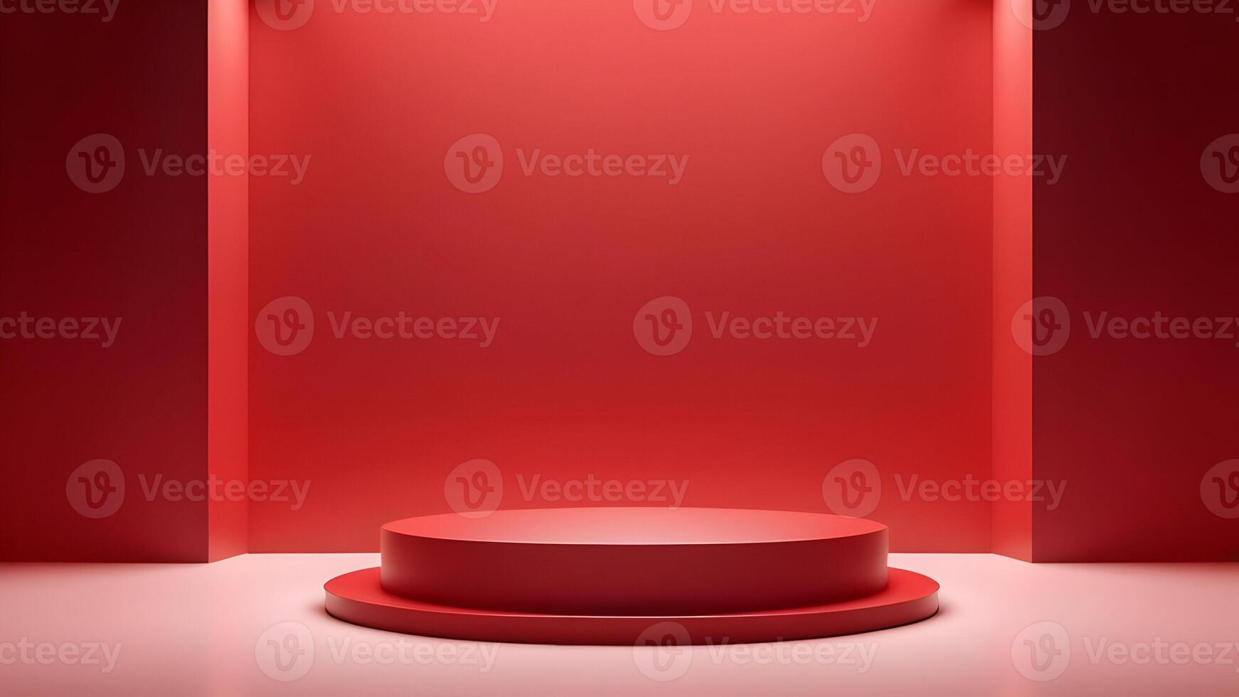 Minimalistic 3D red podium against a sleek red gradient backdrop, perfect for advertising and promotional designs. photo
